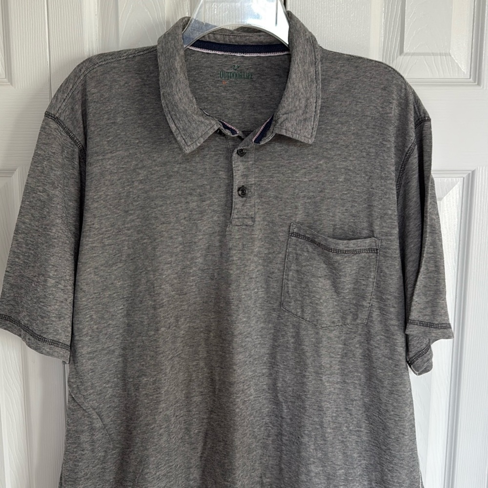 *LIKE NEW* Outdoor Life Men's Gray Heather & Dk. Gray Stitch Trim Polo Shirt- XL